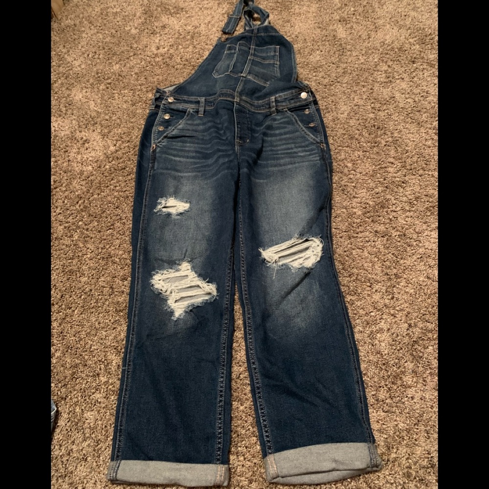 Dark Blue Distressed Women's Denim Overalls